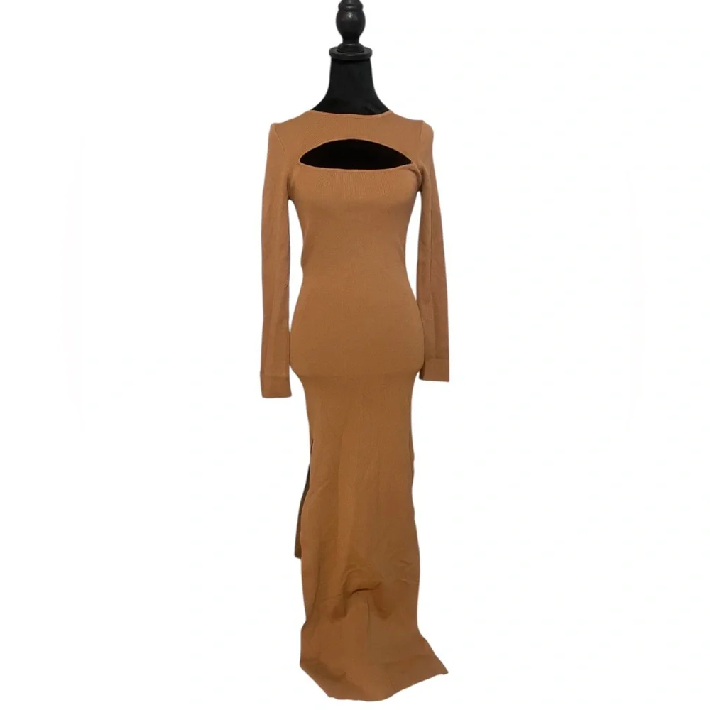 Camel-Colored Maxi Dress,Cut out, long, Large,New - Picture 4 of 4